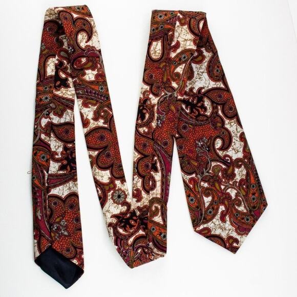 Handmade Vintage Tie 1960s Pattern Print Brown Cream - Picture 1 of 6
